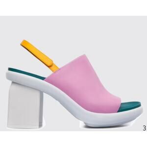Camper Paradise Block Heel Pink/ Yellow /Green Leather Sandals Sz 38 (US 7)
